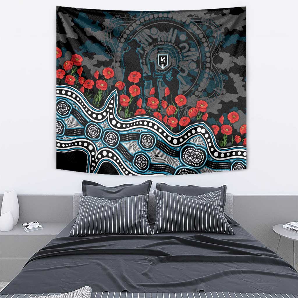 Port Adelaide Power ANZAC Day Tapestry Indigenous Dot Art with Poppy Flower Tribute