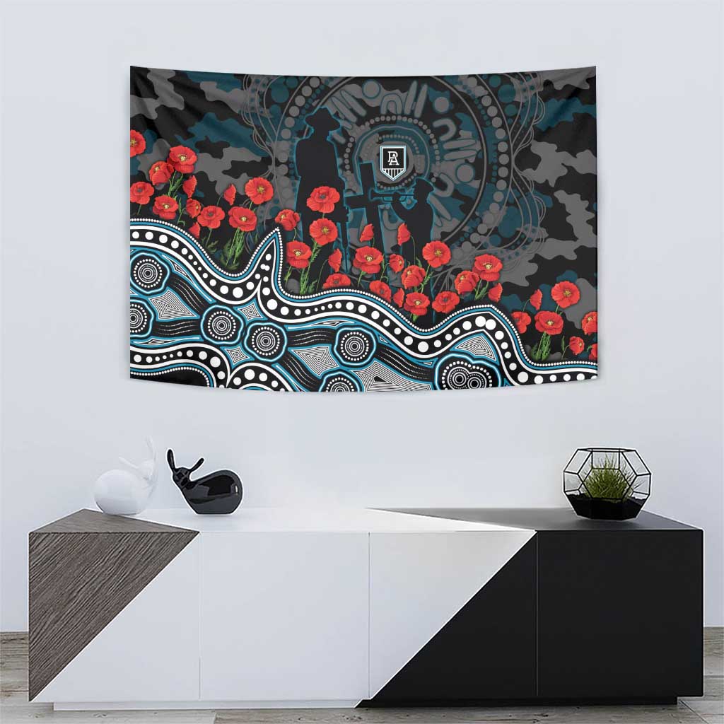Port Adelaide Power ANZAC Day Tapestry Indigenous Dot Art with Poppy Flower Tribute