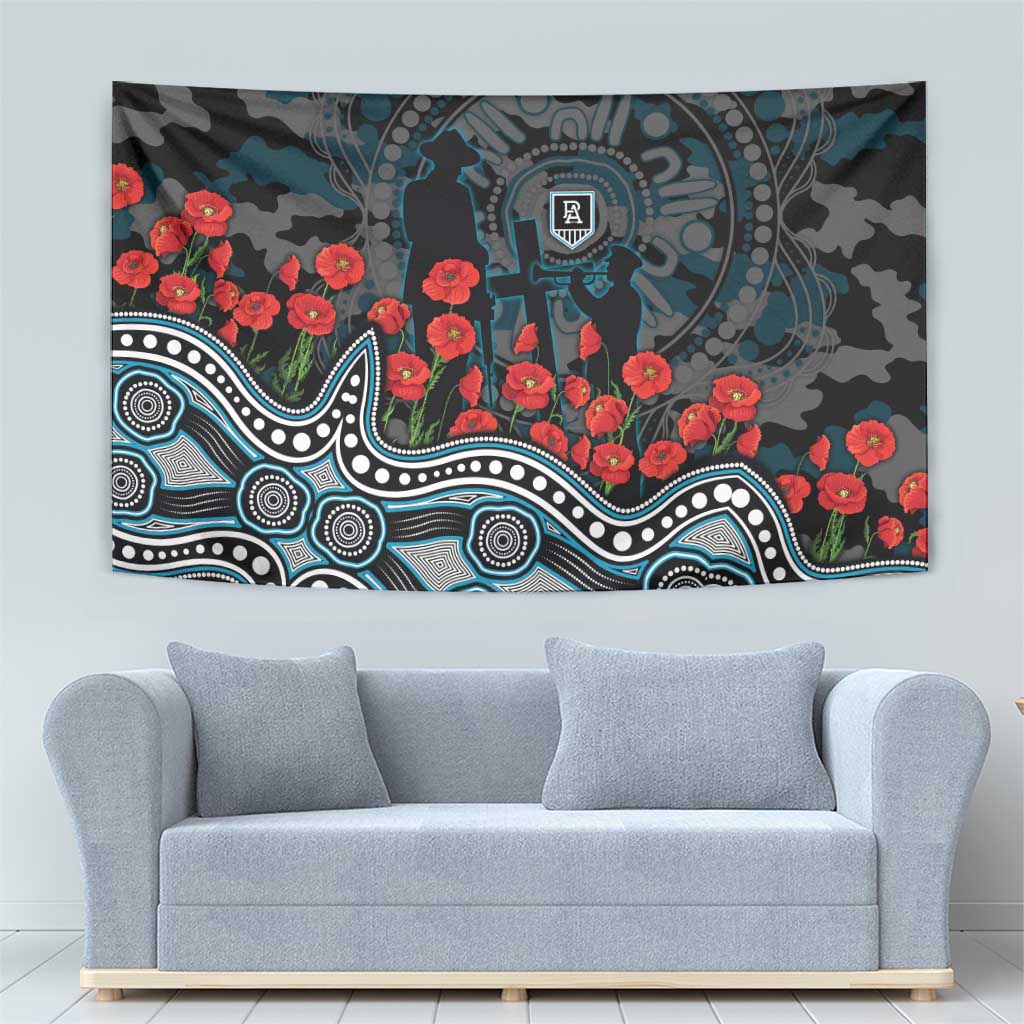 Port Adelaide Power ANZAC Day Tapestry Indigenous Dot Art with Poppy Flower Tribute