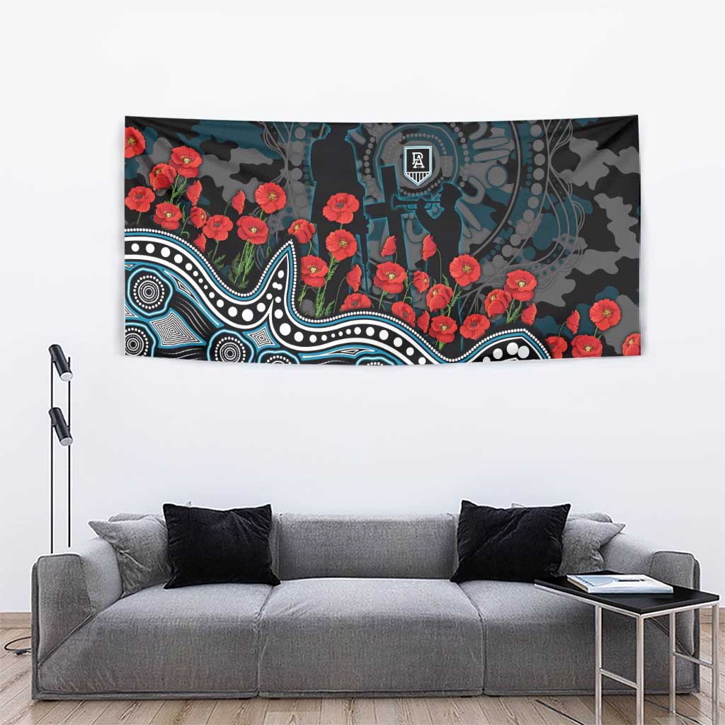 Port Adelaide Power ANZAC Day Tapestry Indigenous Dot Art with Poppy Flower Tribute