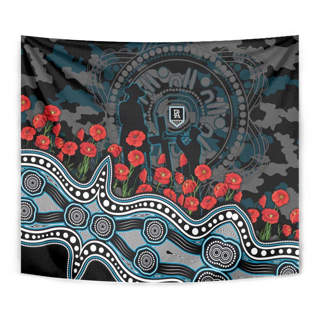 Port Adelaide Power ANZAC Day Tapestry Indigenous Dot Art with Poppy Flower Tribute