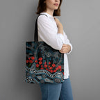 Port Adelaide Power ANZAC Day Tote Bag Indigenous Dot Art with Poppy Flower Tribute