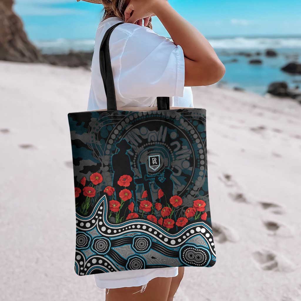 Port Adelaide Power ANZAC Day Tote Bag Indigenous Dot Art with Poppy Flower Tribute
