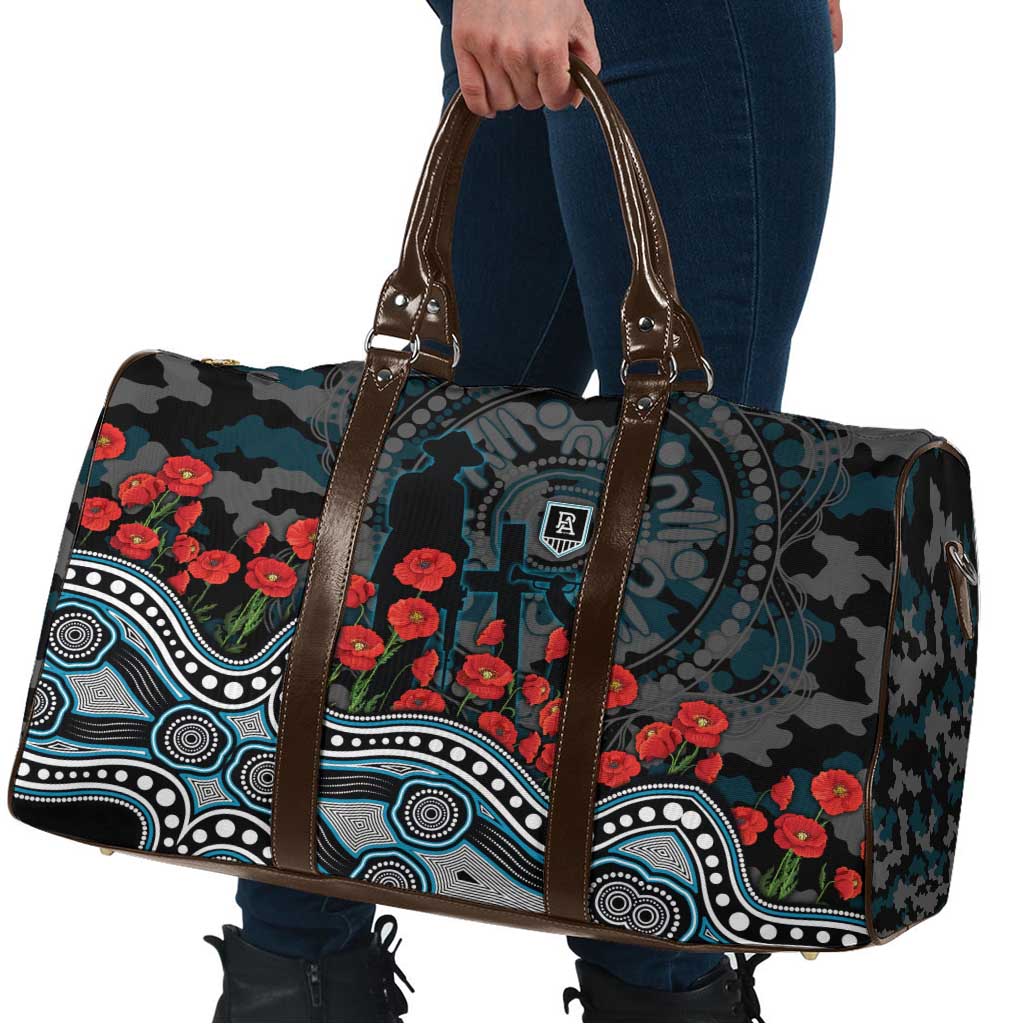 Port Adelaide Power ANZAC Day Travel Bag Indigenous Dot Art with Poppy Flower Tribute