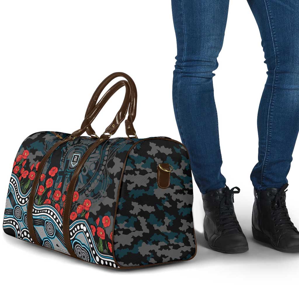 Port Adelaide Power ANZAC Day Travel Bag Indigenous Dot Art with Poppy Flower Tribute