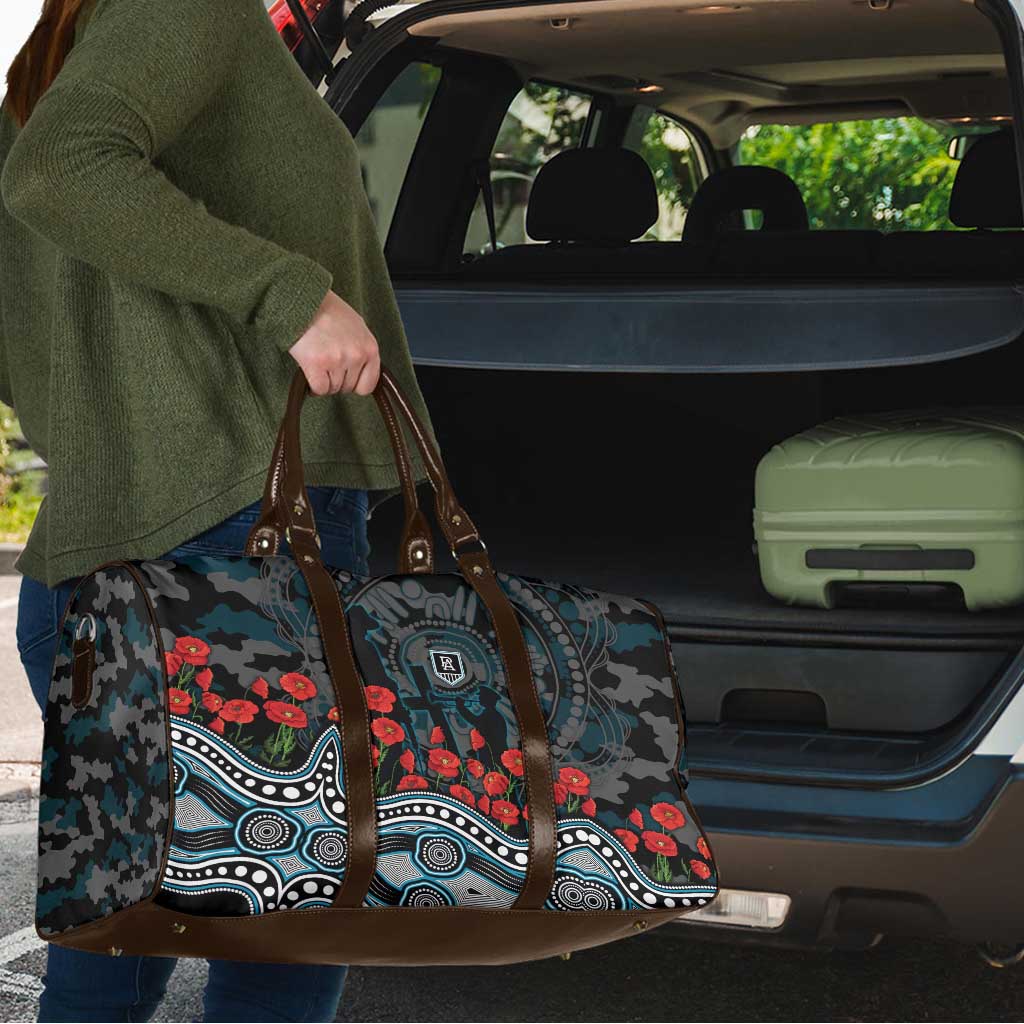 Port Adelaide Power ANZAC Day Travel Bag Indigenous Dot Art with Poppy Flower Tribute