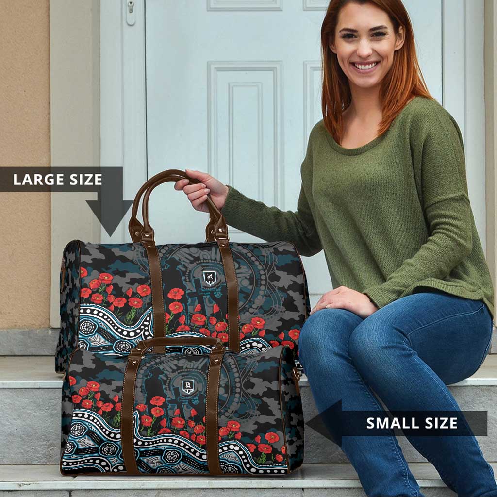 Port Adelaide Power ANZAC Day Travel Bag Indigenous Dot Art with Poppy Flower Tribute
