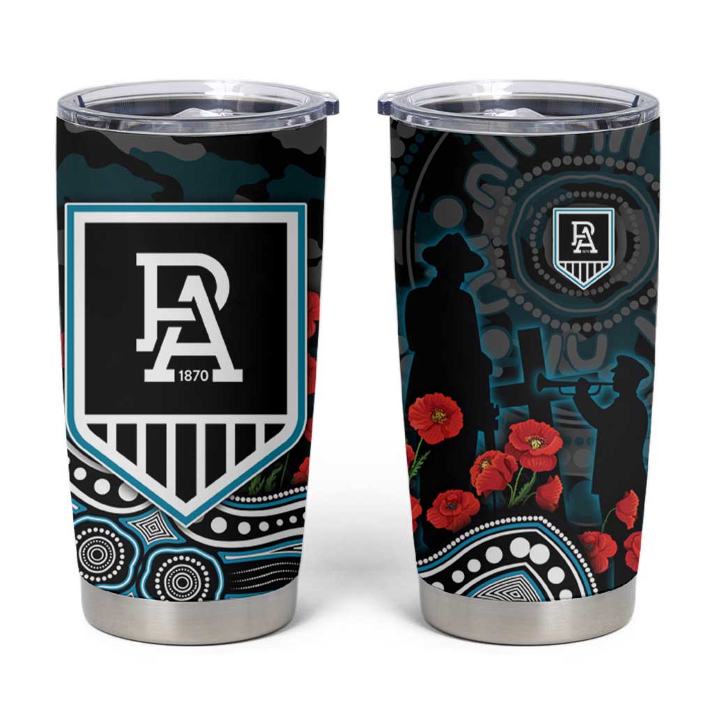 Port Adelaide Power ANZAC Day Tumbler Cup Indigenous Dot Art with Poppy Flower Tribute