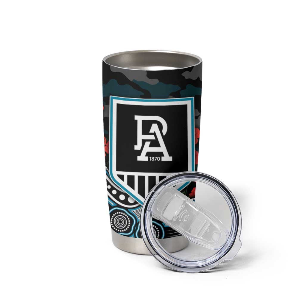 Port Adelaide Power ANZAC Day Tumbler Cup Indigenous Dot Art with Poppy Flower Tribute