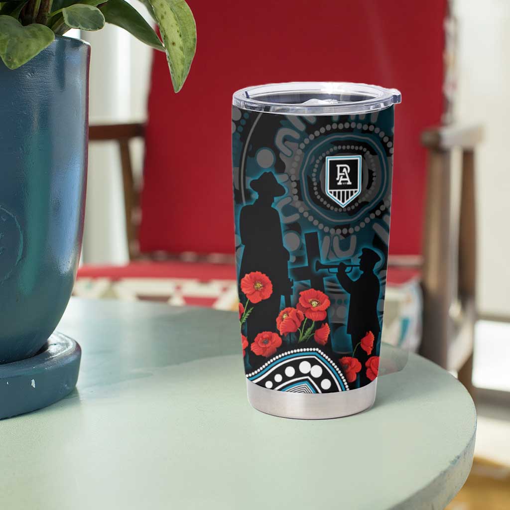 Port Adelaide Power ANZAC Day Tumbler Cup Indigenous Dot Art with Poppy Flower Tribute