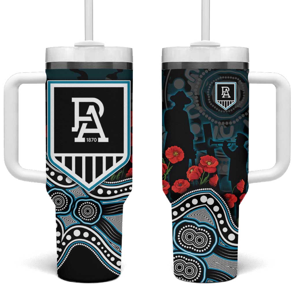 Port Adelaide Power ANZAC Day Tumbler With Handle Indigenous Dot Art with Poppy Flower Tribute
