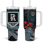 Port Adelaide Power ANZAC Day Tumbler With Handle Indigenous Dot Art with Poppy Flower Tribute