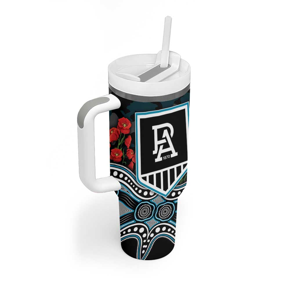 Port Adelaide Power ANZAC Day Tumbler With Handle Indigenous Dot Art with Poppy Flower Tribute