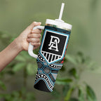 Port Adelaide Power ANZAC Day Tumbler With Handle Indigenous Dot Art with Poppy Flower Tribute