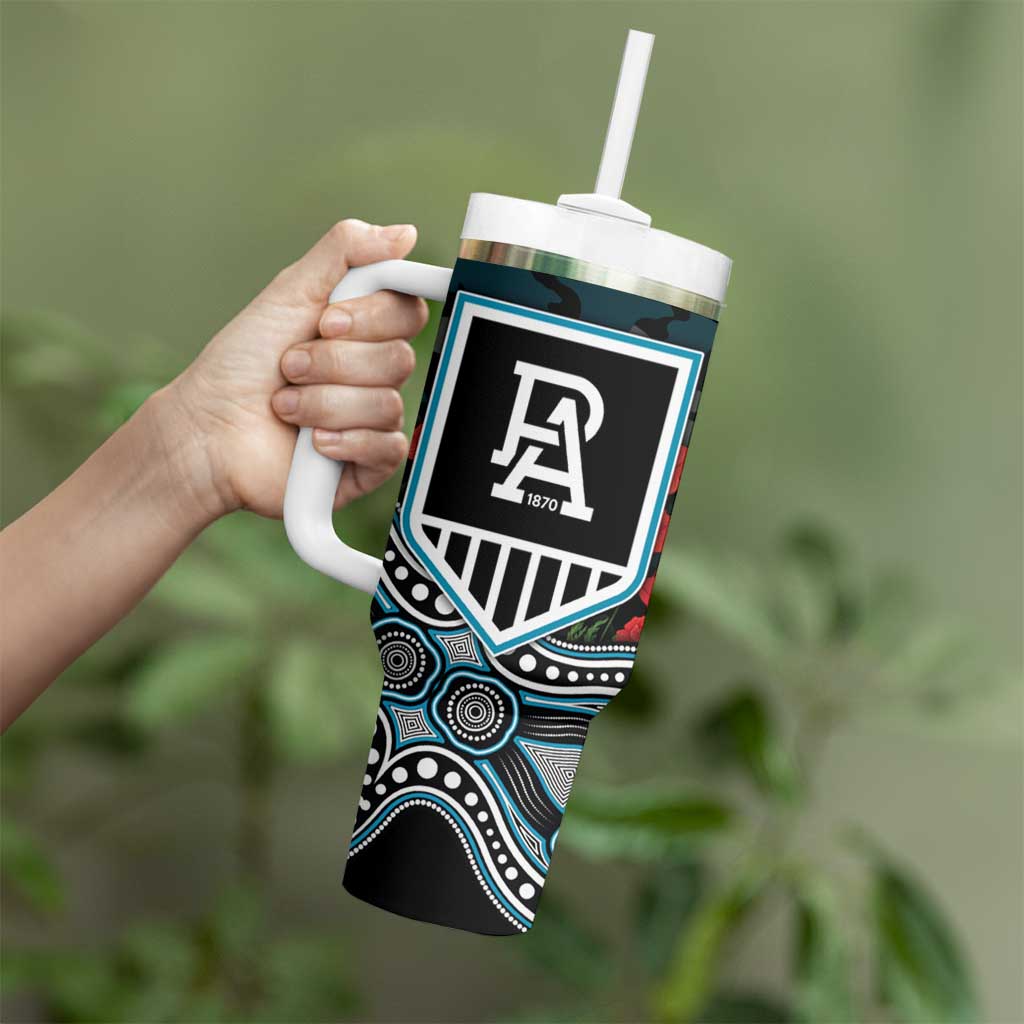 Port Adelaide Power ANZAC Day Tumbler With Handle Indigenous Dot Art with Poppy Flower Tribute