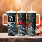 Port Adelaide Power ANZAC Day Tumbler With Handle Indigenous Dot Art with Poppy Flower Tribute