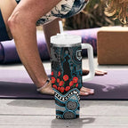 Port Adelaide Power ANZAC Day Tumbler With Handle Indigenous Dot Art with Poppy Flower Tribute