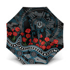 Port Adelaide Power ANZAC Day Umbrella Indigenous Dot Art with Poppy Flower Tribute