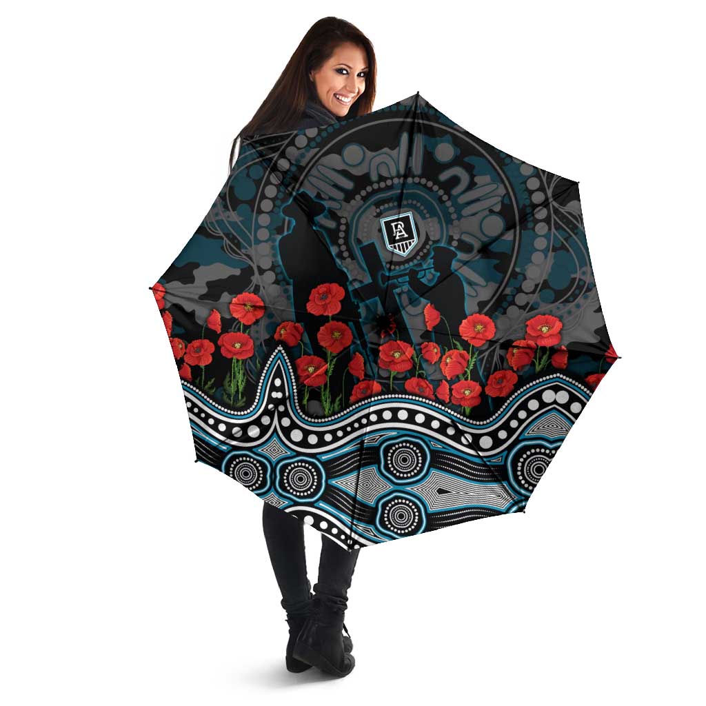 Port Adelaide Power ANZAC Day Umbrella Indigenous Dot Art with Poppy Flower Tribute