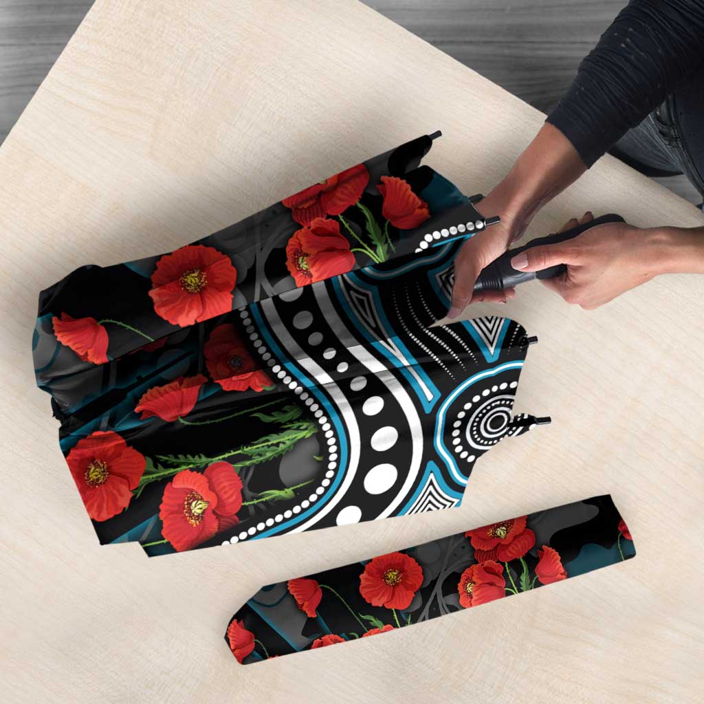 Port Adelaide Power ANZAC Day Umbrella Indigenous Dot Art with Poppy Flower Tribute