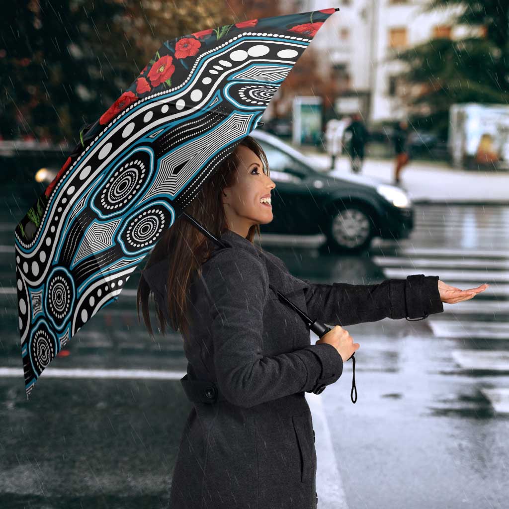 Port Adelaide Power ANZAC Day Umbrella Indigenous Dot Art with Poppy Flower Tribute
