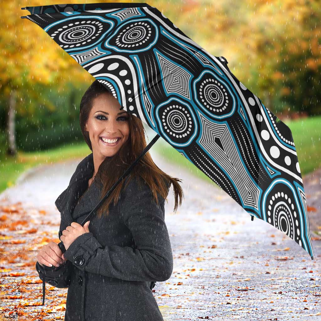 Port Adelaide Power ANZAC Day Umbrella Indigenous Dot Art with Poppy Flower Tribute