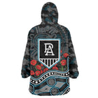 Port Adelaide Power ANZAC Day Wearable Blanket Hoodie Indigenous Dot Art with Poppy Flower Tribute