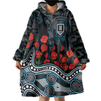 Port Adelaide Power ANZAC Day Wearable Blanket Hoodie Indigenous Dot Art with Poppy Flower Tribute
