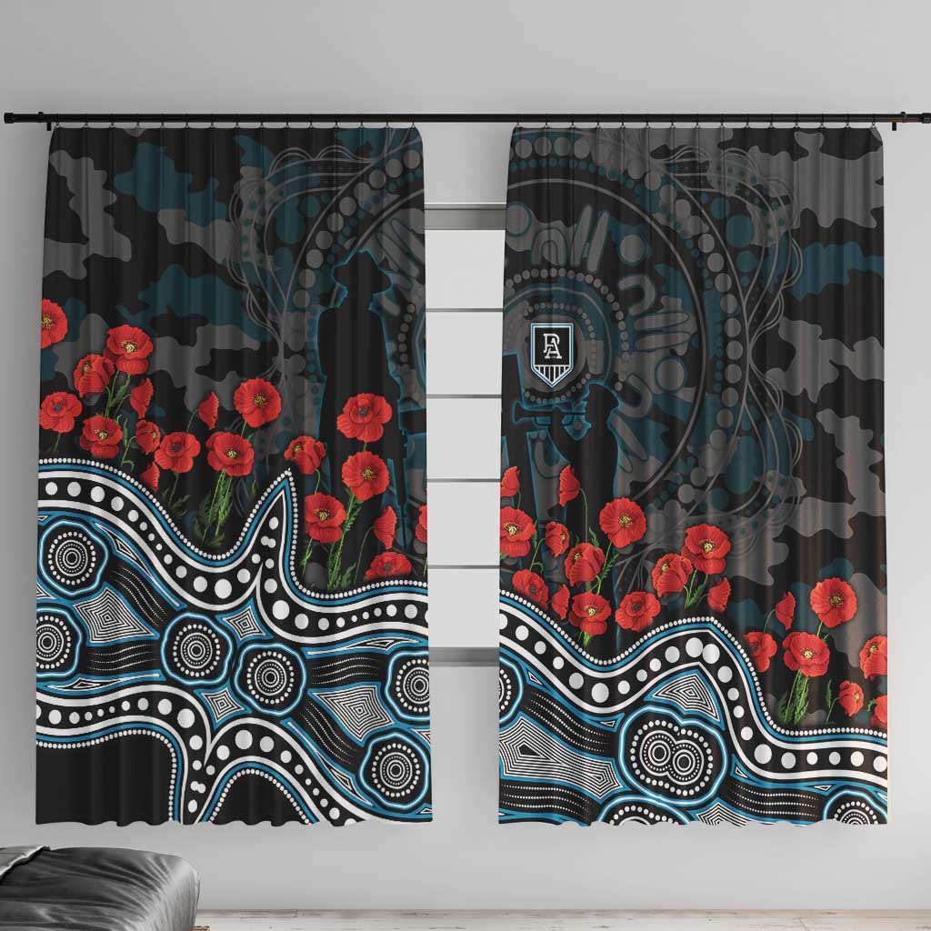 Port Adelaide Power ANZAC Day Window Curtain Indigenous Dot Art with Poppy Flower Tribute
