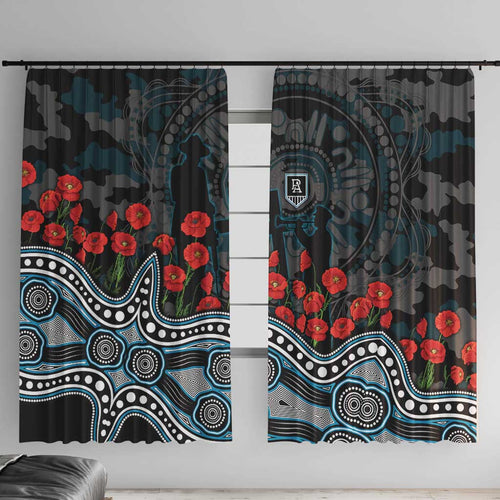 Port Adelaide Power ANZAC Day Window Curtain Indigenous Dot Art with Poppy Flower Tribute
