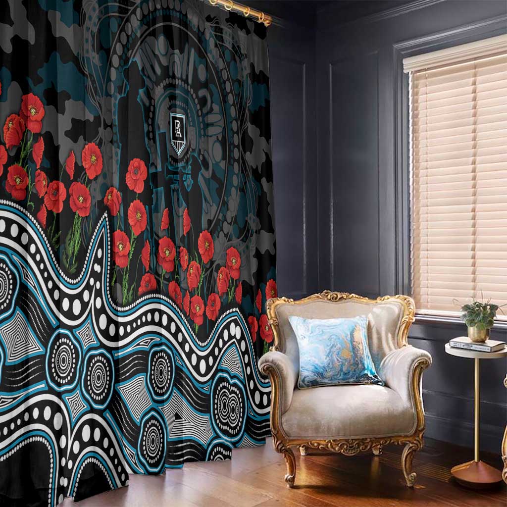 Port Adelaide Power ANZAC Day Window Curtain Indigenous Dot Art with Poppy Flower Tribute