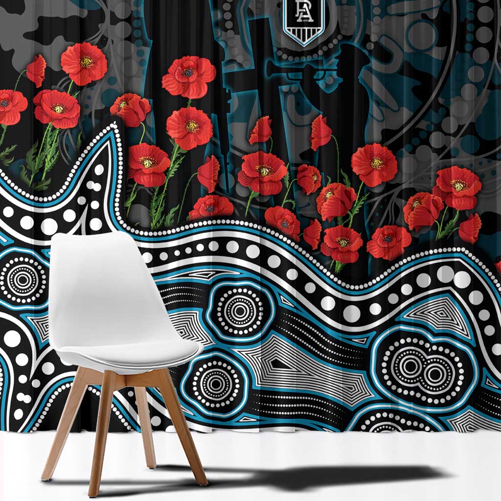 Port Adelaide Power ANZAC Day Window Curtain Indigenous Dot Art with Poppy Flower Tribute