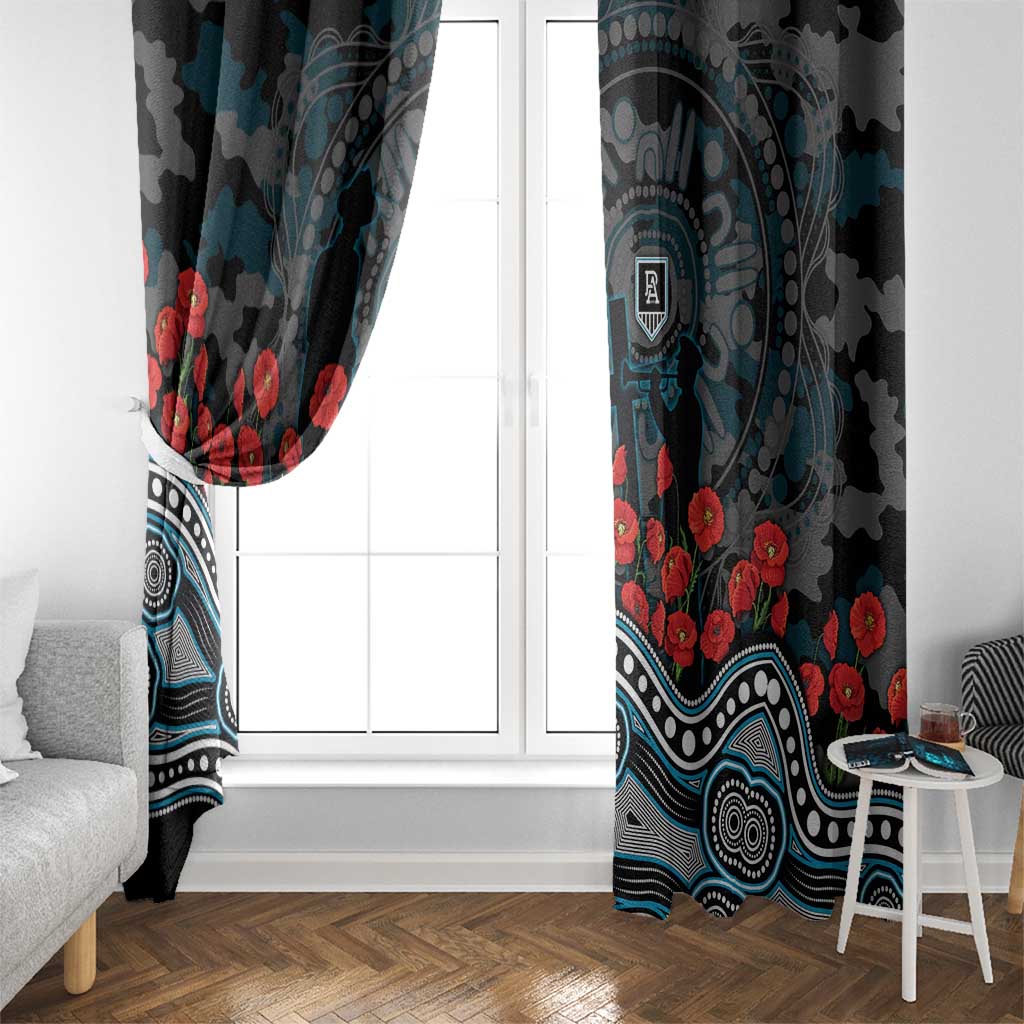 Port Adelaide Power ANZAC Day Window Curtain Indigenous Dot Art with Poppy Flower Tribute