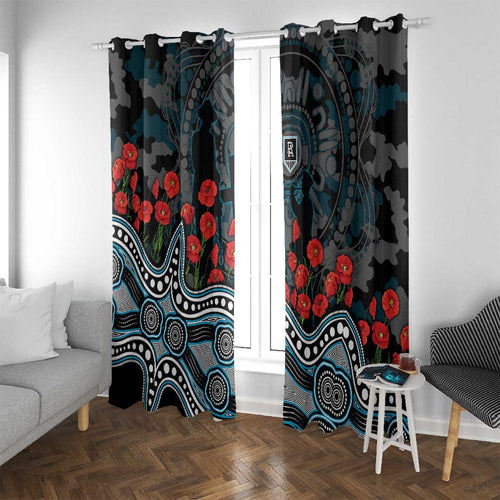 Port Adelaide Power ANZAC Day Window Curtain Indigenous Dot Art with Poppy Flower Tribute