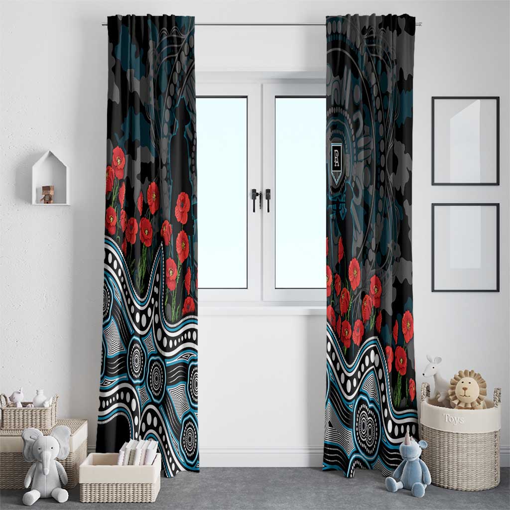 Port Adelaide Power ANZAC Day Window Curtain Indigenous Dot Art with Poppy Flower Tribute