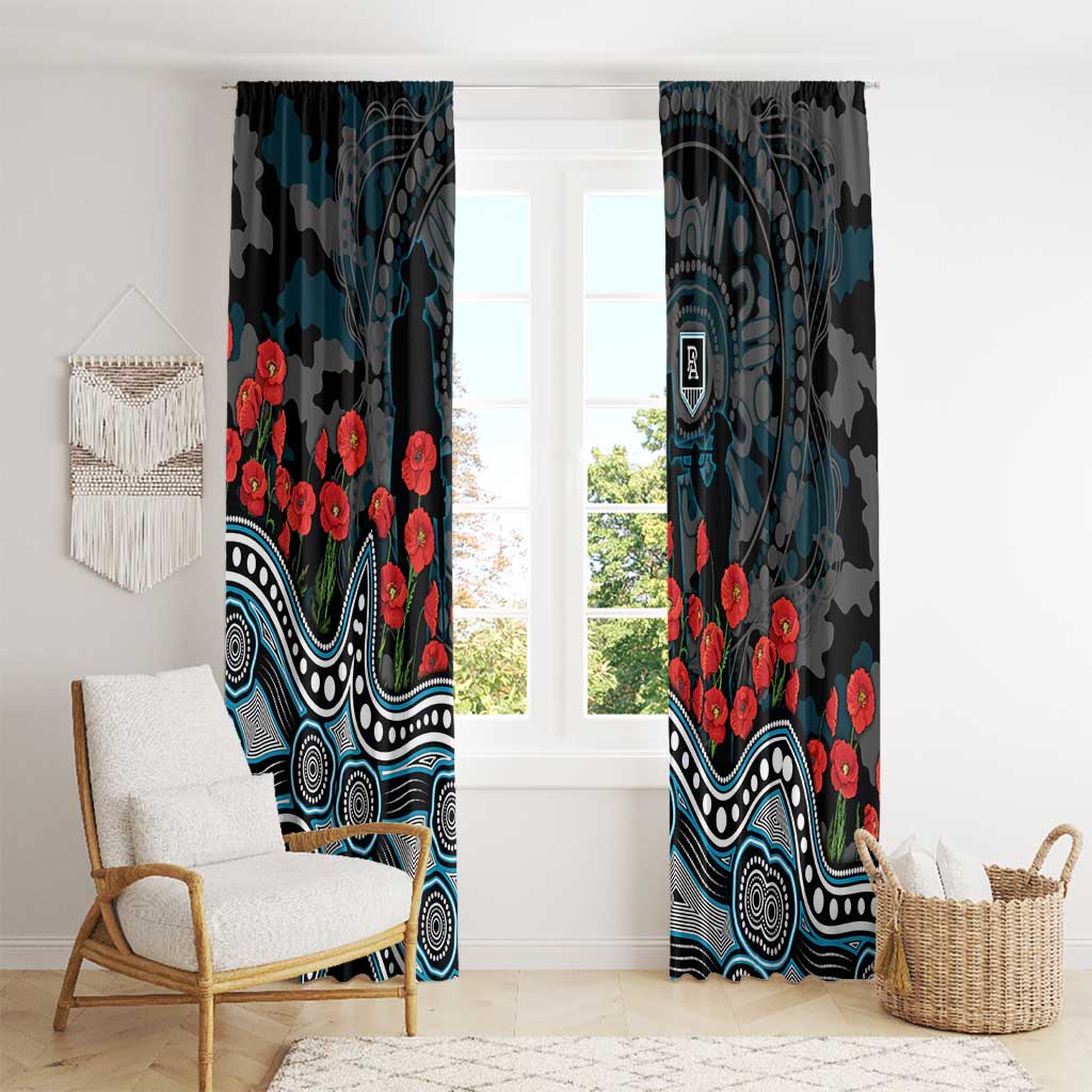 Port Adelaide Power ANZAC Day Window Curtain Indigenous Dot Art with Poppy Flower Tribute
