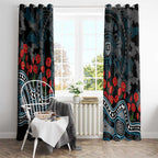 Port Adelaide Power ANZAC Day Window Curtain Indigenous Dot Art with Poppy Flower Tribute