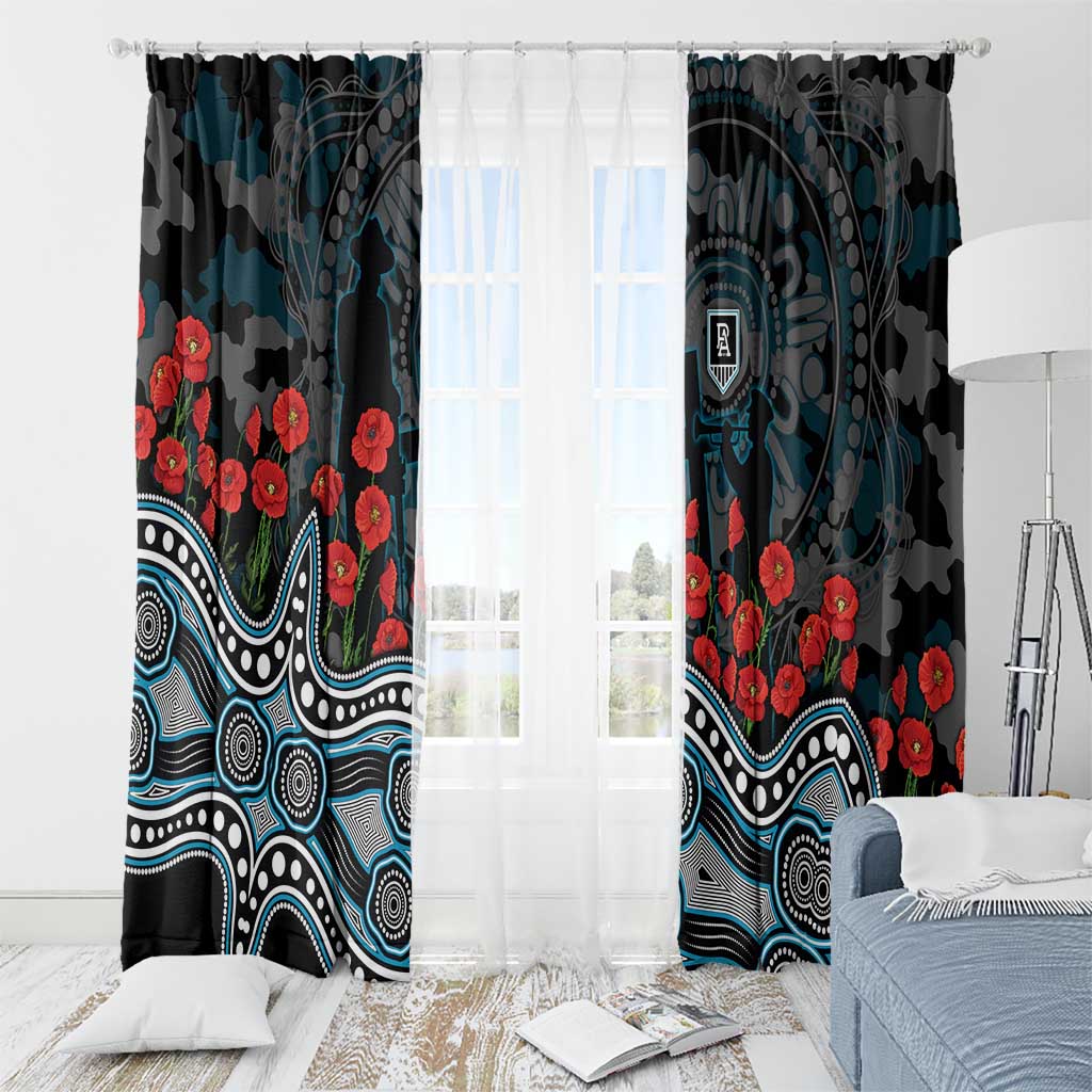 Port Adelaide Power ANZAC Day Window Curtain Indigenous Dot Art with Poppy Flower Tribute