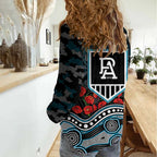 Port Adelaide Power ANZAC Day Women Casual Shirt Indigenous Dot Art with Poppy Flower Tribute