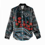 Port Adelaide Power ANZAC Day Women Casual Shirt Indigenous Dot Art with Poppy Flower Tribute