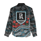 Port Adelaide Power ANZAC Day Women Casual Shirt Indigenous Dot Art with Poppy Flower Tribute