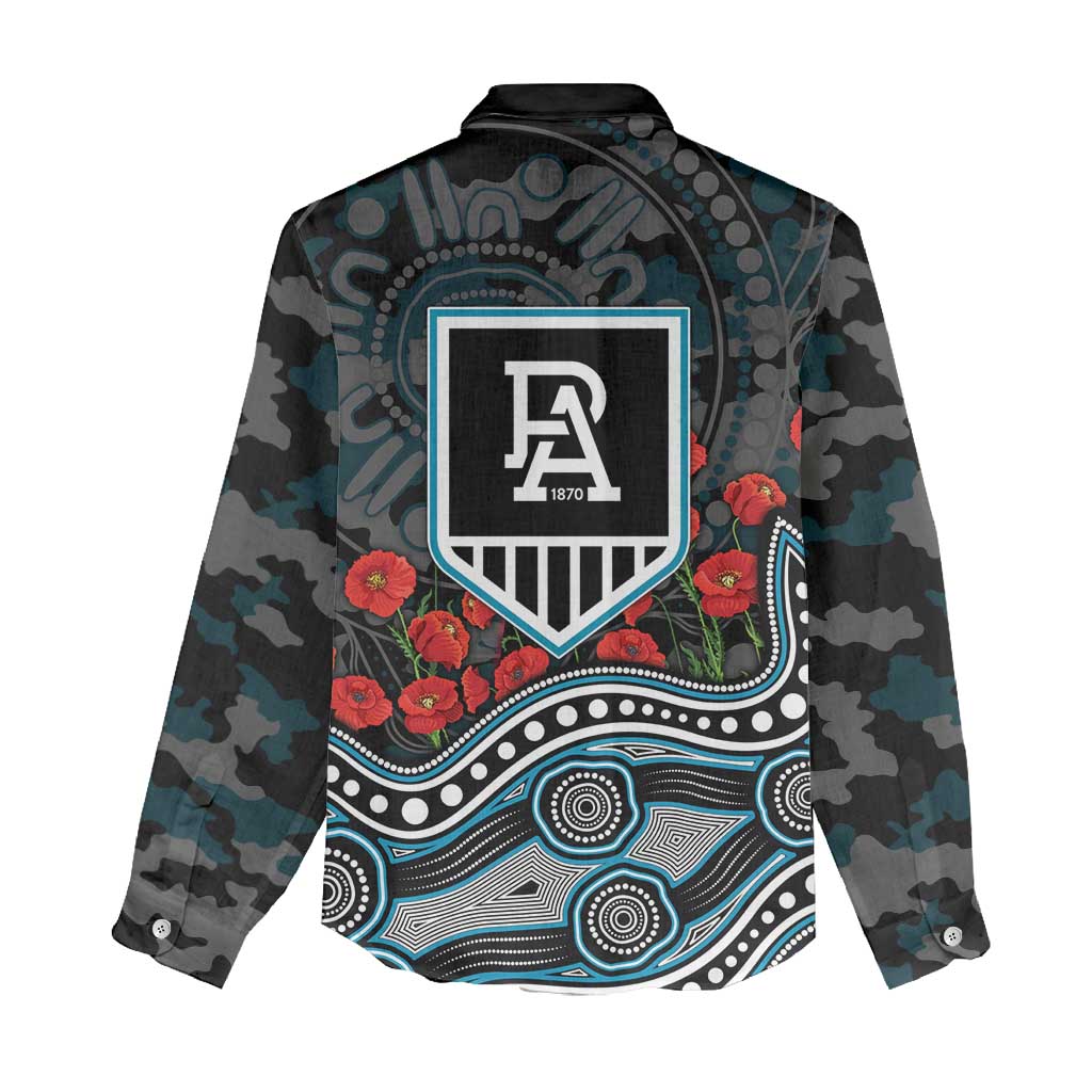 Port Adelaide Power ANZAC Day Women Casual Shirt Indigenous Dot Art with Poppy Flower Tribute