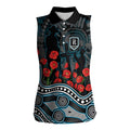 Port Adelaide Power ANZAC Day Women Sleeveless Polo Shirt Indigenous Dot Art with Poppy Flower Tribute