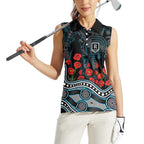 Port Adelaide Power ANZAC Day Women Sleeveless Polo Shirt Indigenous Dot Art with Poppy Flower Tribute
