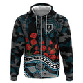 Port Adelaide Power ANZAC Day Zip Hoodie Indigenous Dot Art with Poppy Flower Tribute