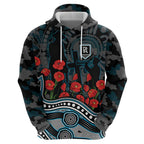 Port Adelaide Power ANZAC Day Zip Hoodie Indigenous Dot Art with Poppy Flower Tribute