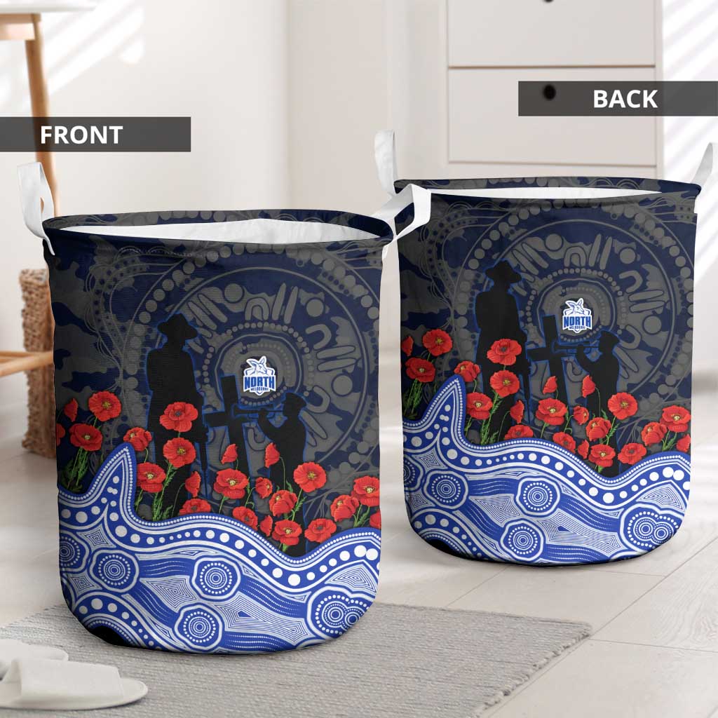 North Melbourne Kangaroos ANZAC Day Laundry Basket Indigenous Dot Art with Poppy Flower Tribute