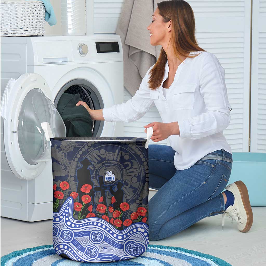 North Melbourne Kangaroos ANZAC Day Laundry Basket Indigenous Dot Art with Poppy Flower Tribute