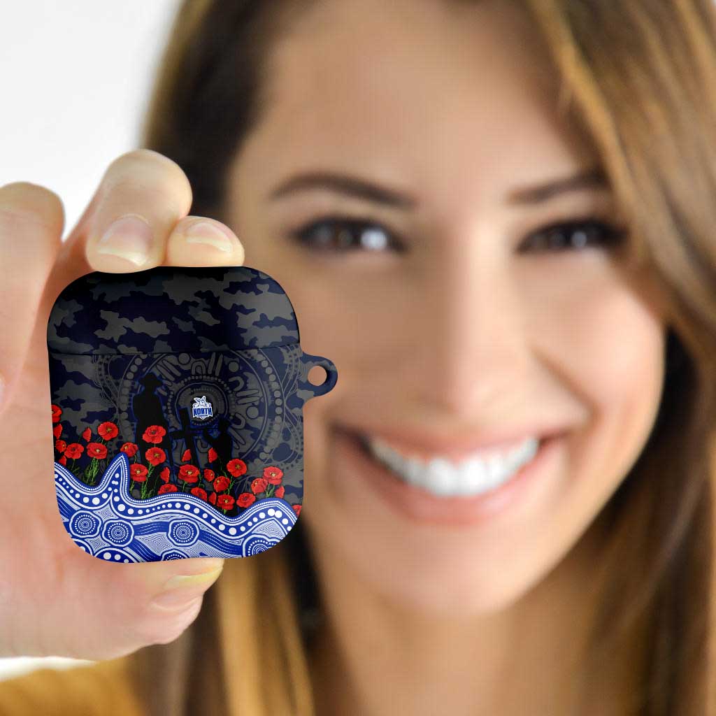 North Melbourne Kangaroos ANZAC Day AirPods Case Indigenous Dot Art with Poppy Flower Tribute