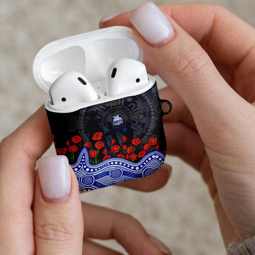 North Melbourne Kangaroos ANZAC Day AirPods Case Indigenous Dot Art with Poppy Flower Tribute